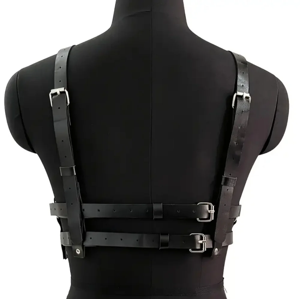 Plus Women's Black Adjustable Pu Leather Punk Harness Belt